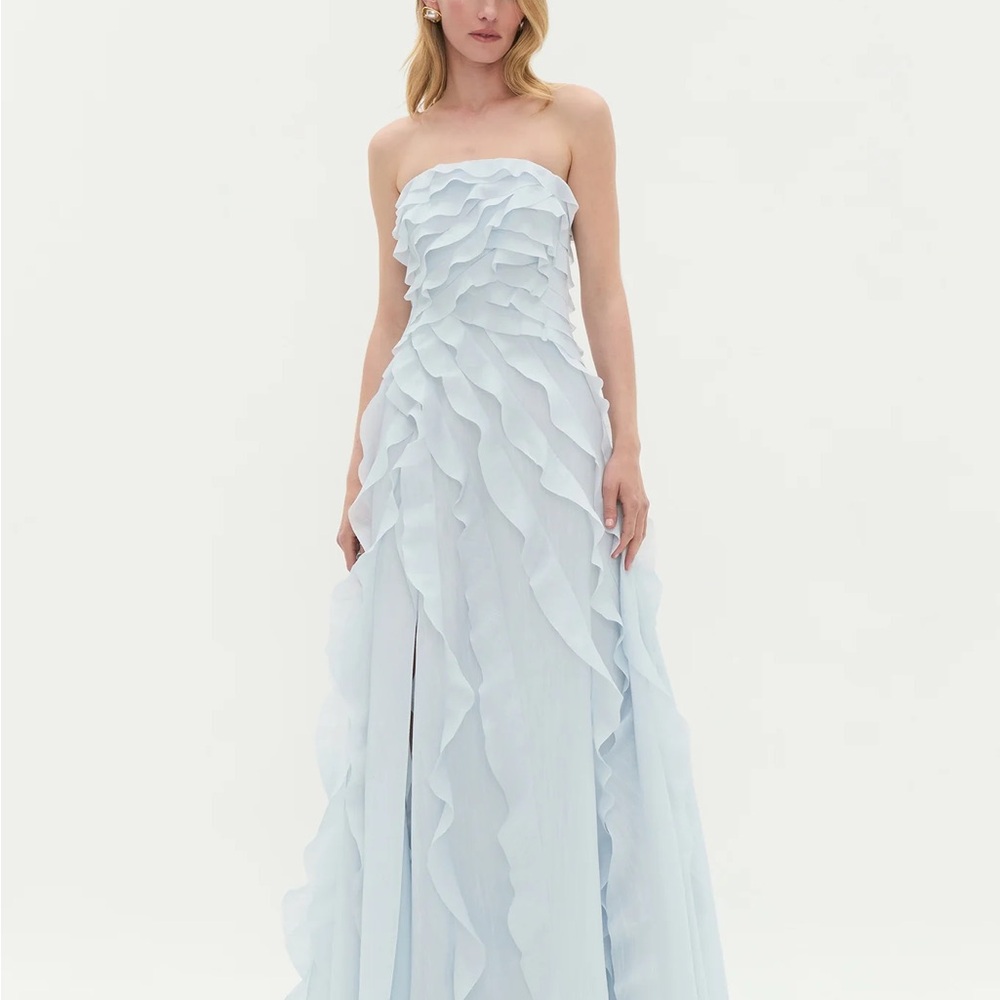 Aje Allairie Dress Pastel Blue - Strapless Ruffled Maxi Dress - US4 AU8